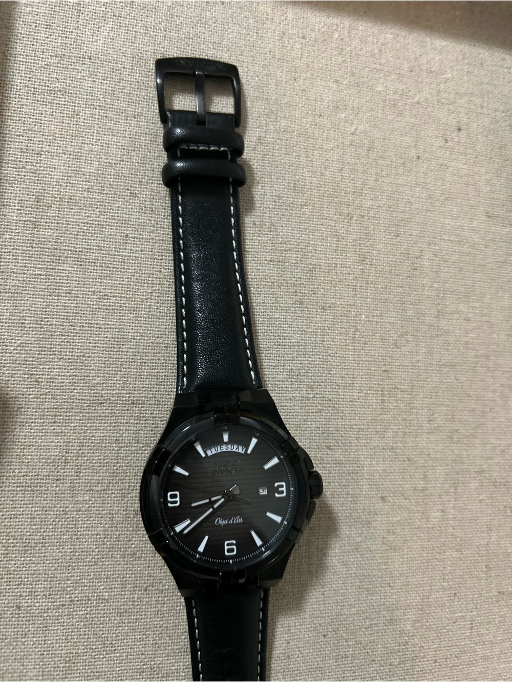 Black Men’s Day-Date Wristwatch with Leather Strap - Picture 4 of 8